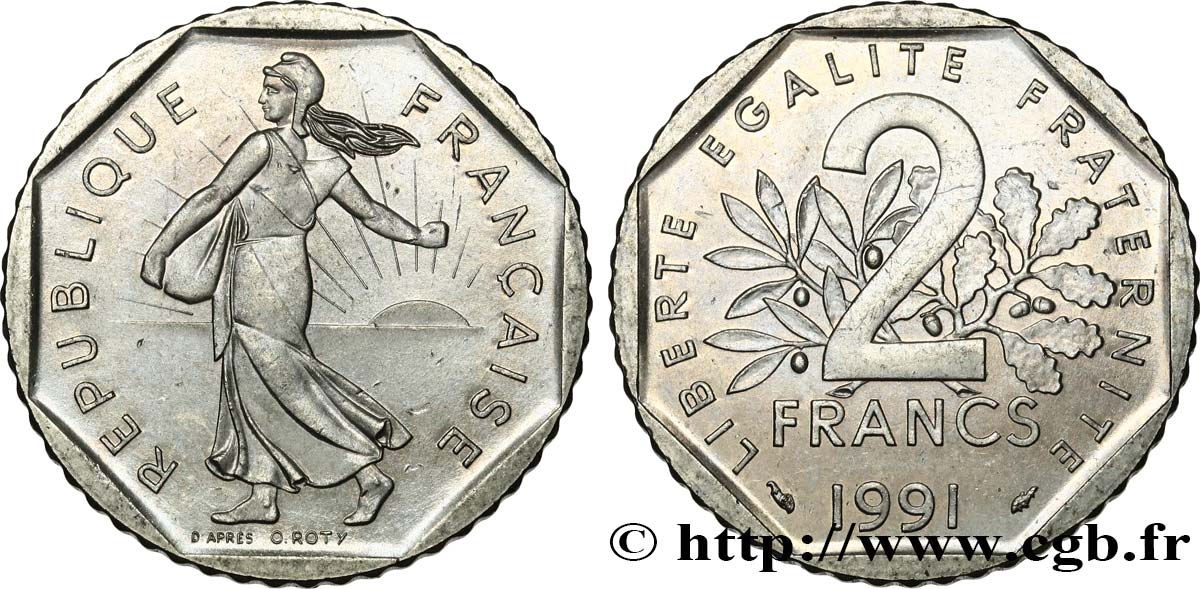 2 francs Semeuse, nickel, frappe monnaie 1991 Pessac F.272/15 SPL60 