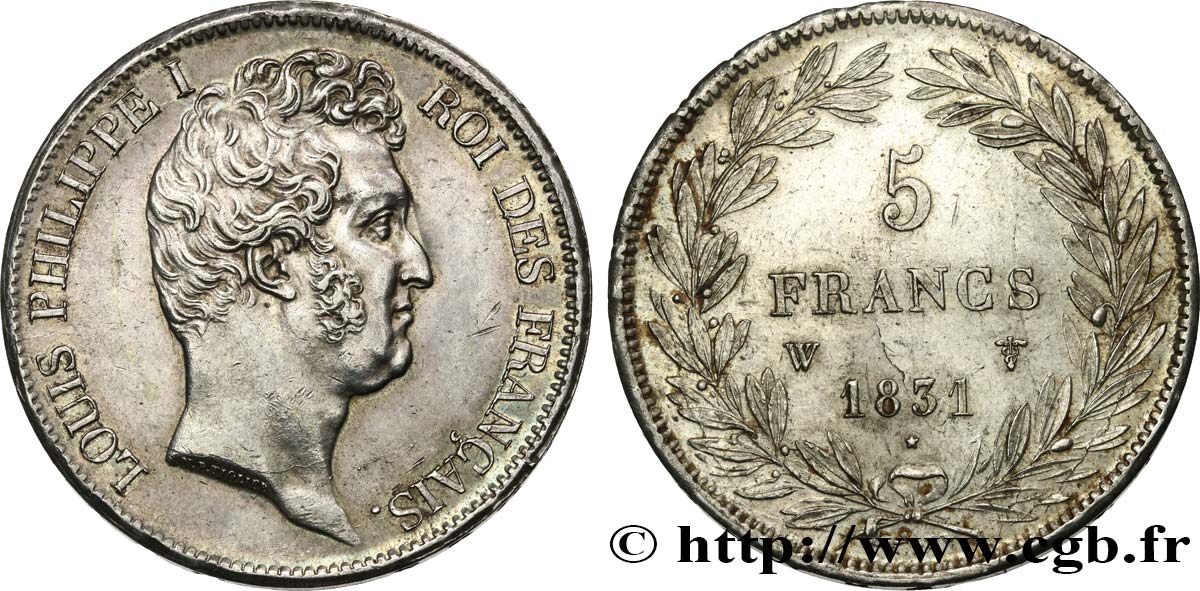5 francs type Tiolier avec le I, tranche en creux 1831 Lille F.315/27 AU 