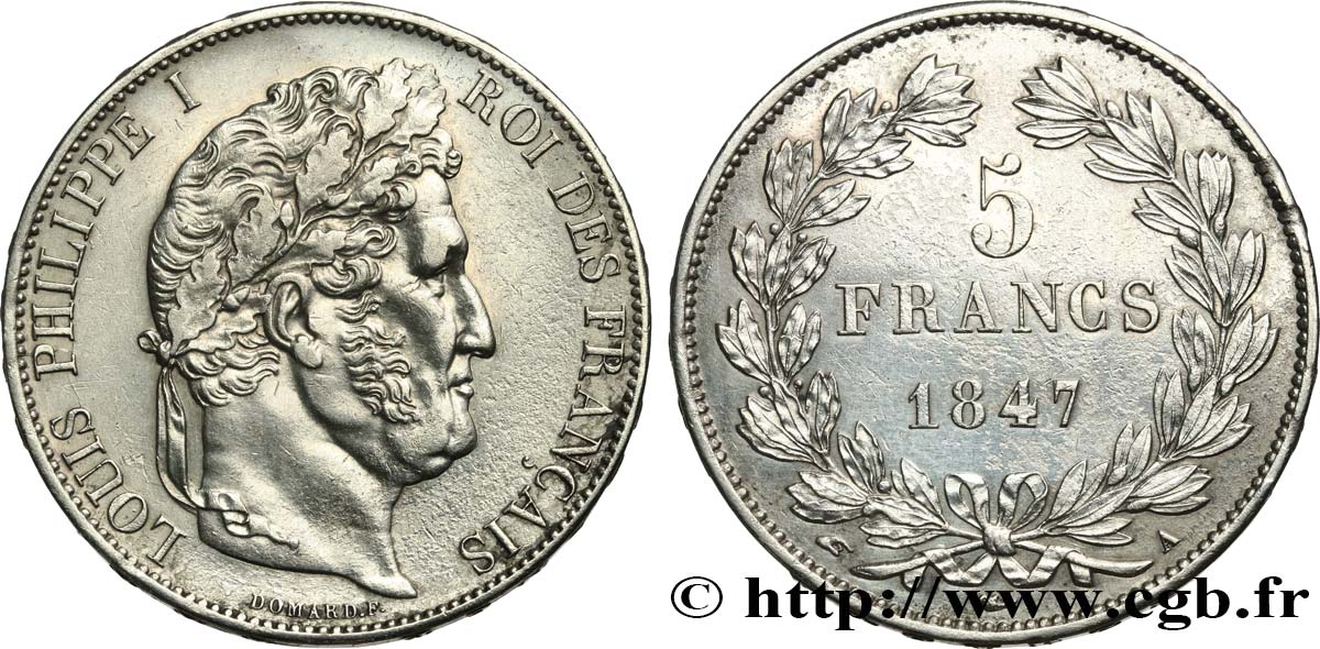 5 francs IIIe type Domard 1847 Paris F.325/14 EBC 
