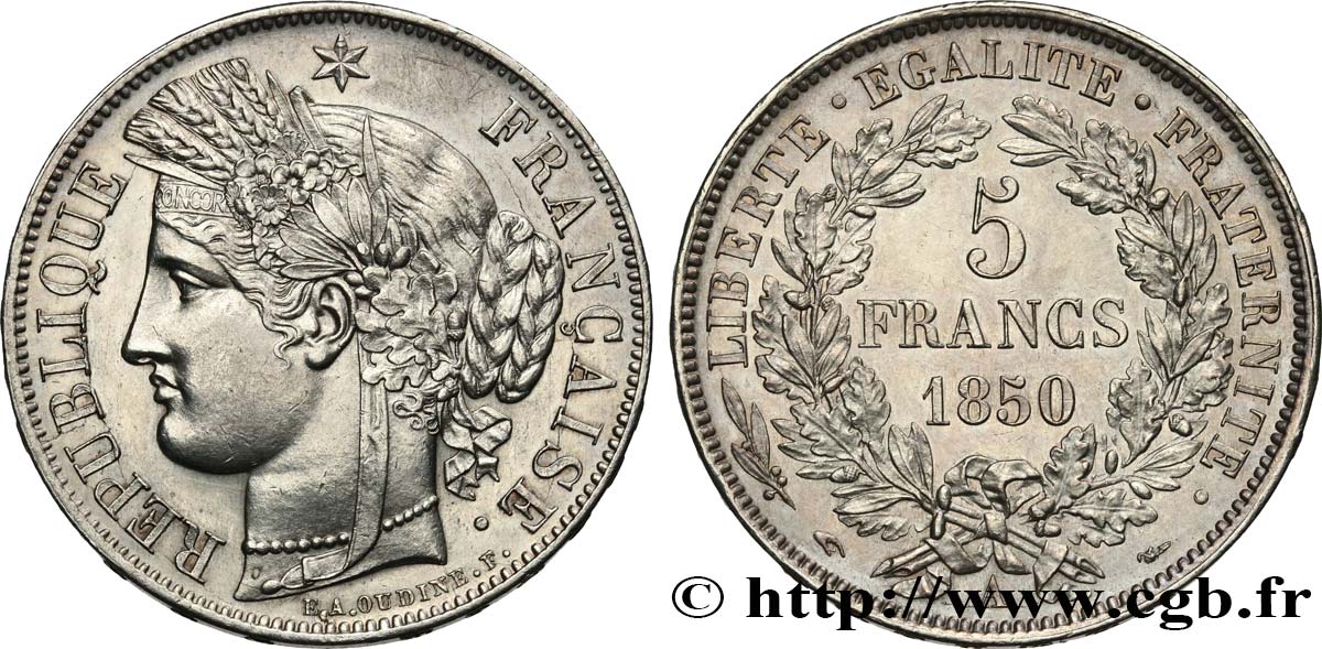 5 francs Cérès, IIe République 1850 Paris F.327/4 VZ+ 