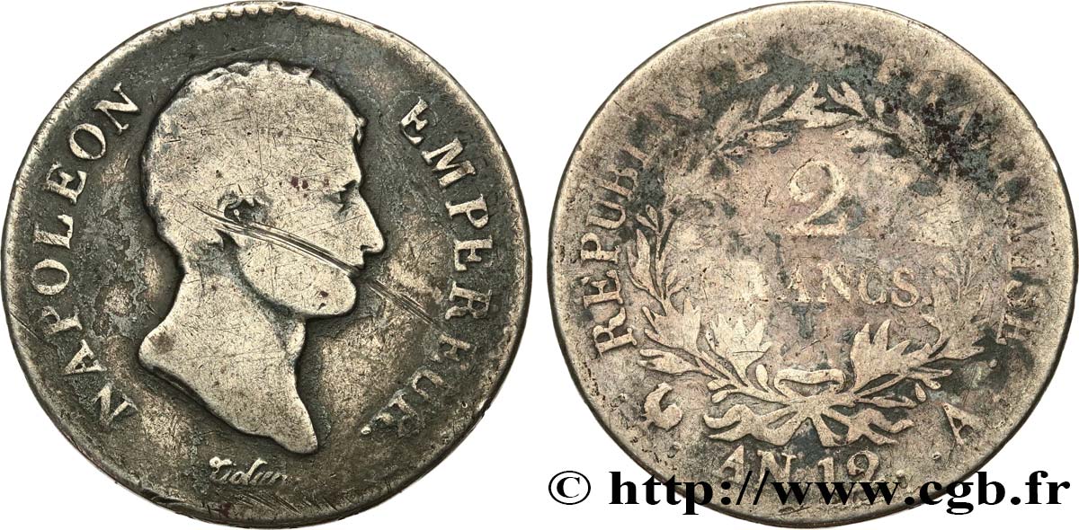 2 francs Napoléon Empereur, Calendrier révolutionnaire 1804 Paris F.251/1 B 