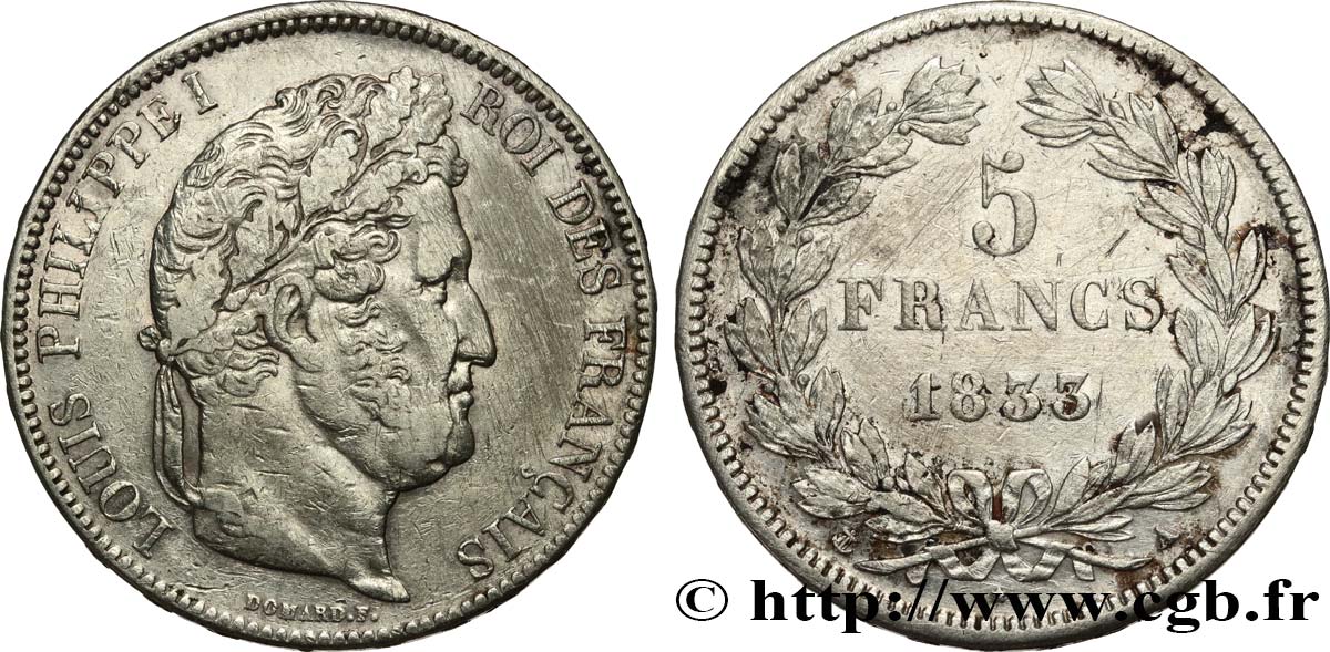 5 francs IIe type Domard 1833 Paris F.324/14 q.BB 