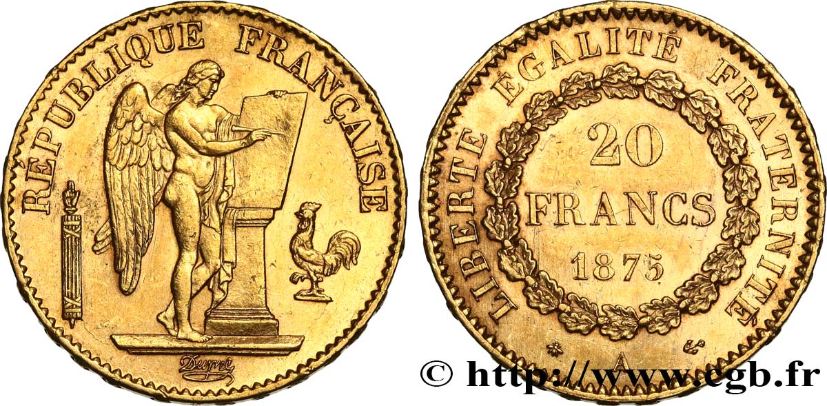 20 francs or Génie, Troisième République 1875 Paris F.533/3 VZ+ 