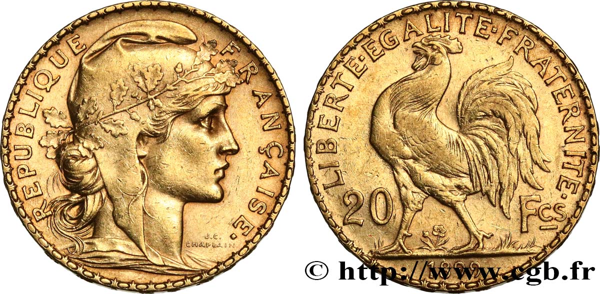 20 francs or Coq, Dieu protège la France 1899 Paris F.534/2 AU 