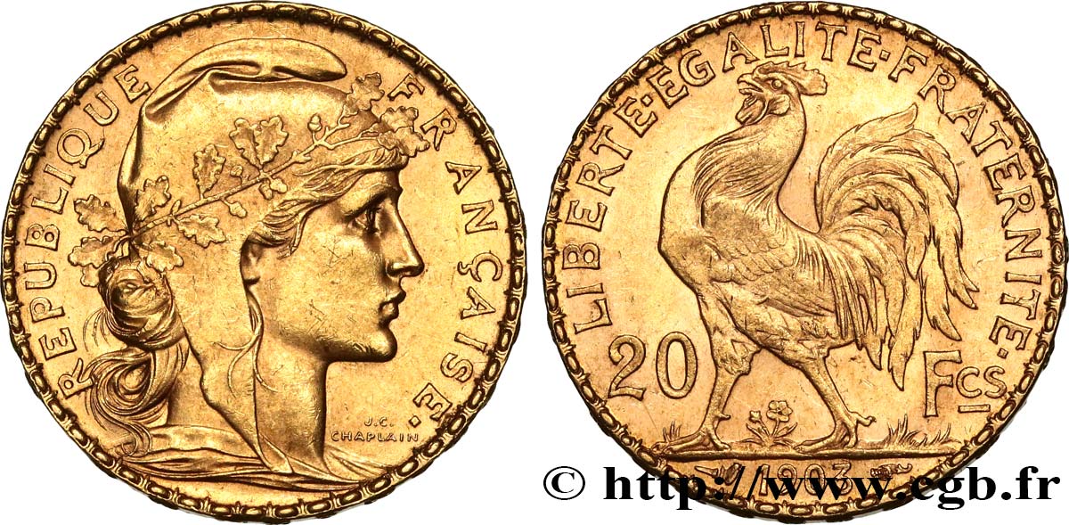 20 francs or Coq, Dieu protège la France 1903 Paris F.534/8 SPL60 