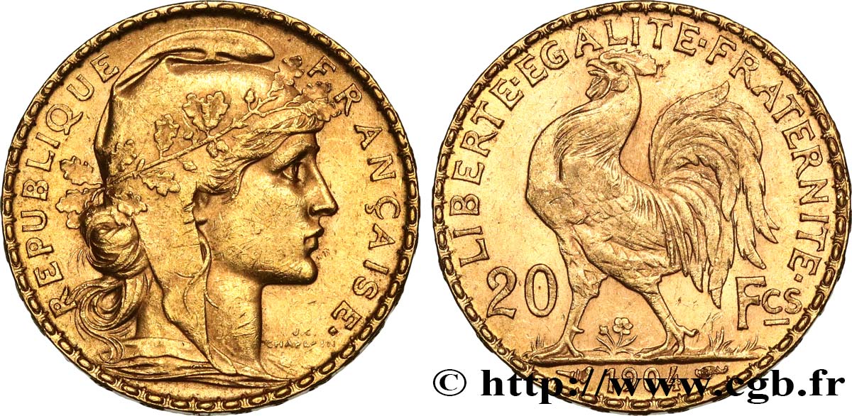 20 francs or Coq, Dieu protège la France 1904 Paris F.534/9 SUP58 