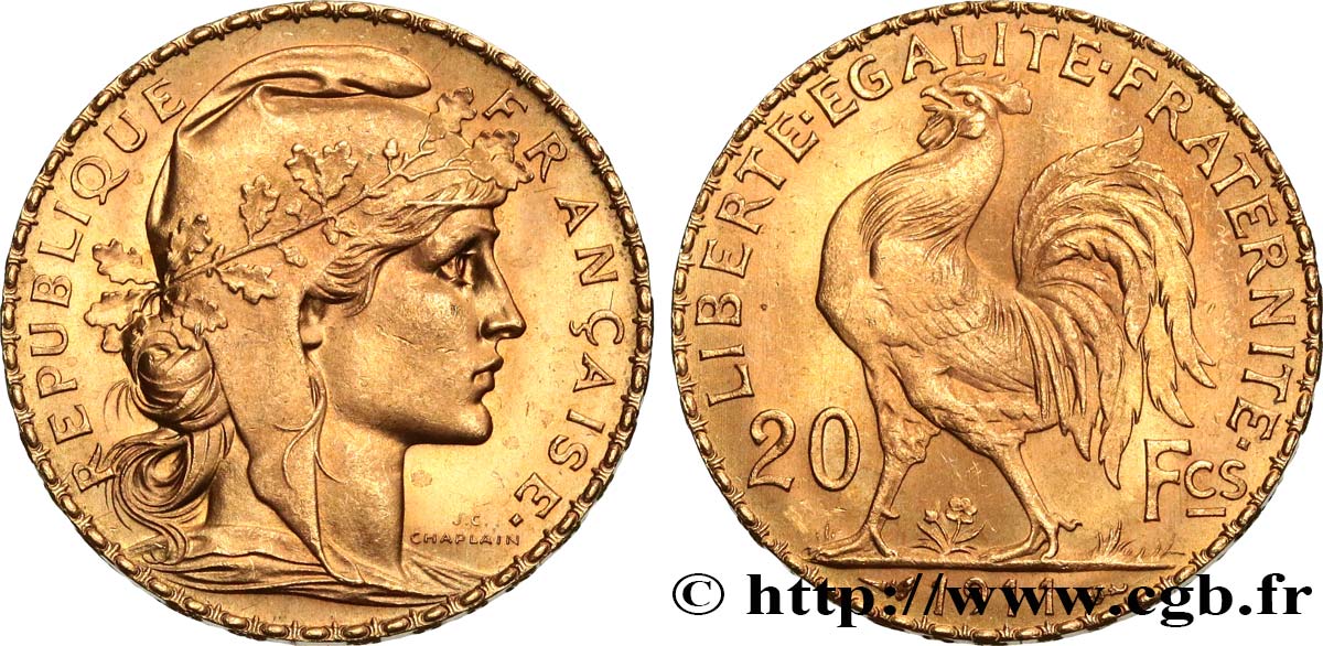 20 francs or Coq, Liberté Égalité Fraternité 1911 Paris F.535/5 SUP62 