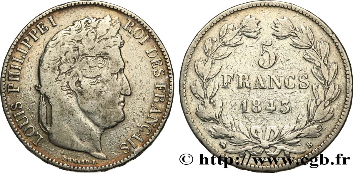 5 francs IIe type Domard 1843 Rouen F.324/101 TB 