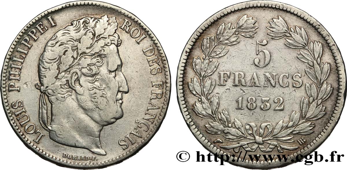 5 francs IIe type Domard 1832 Strasbourg F.324/3 q.BB 
