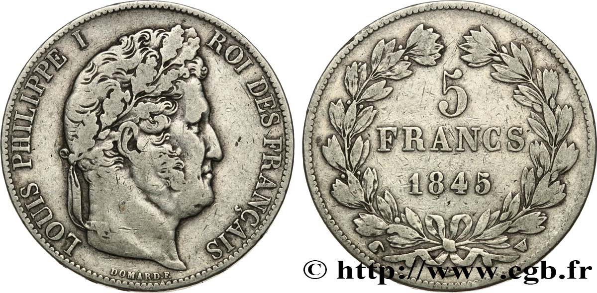 5 francs IIIe type Domard 1845 Lille F.325/9 VF30 