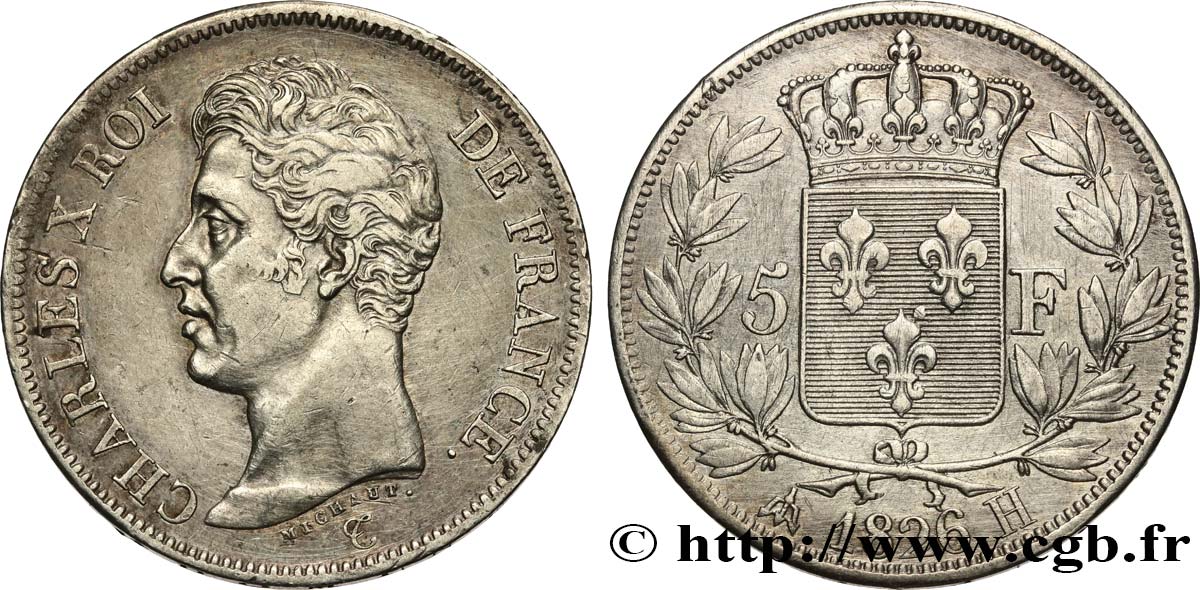 5 francs Charles X, 1er type 1826 La Rochelle F.310/19 q.SPL 