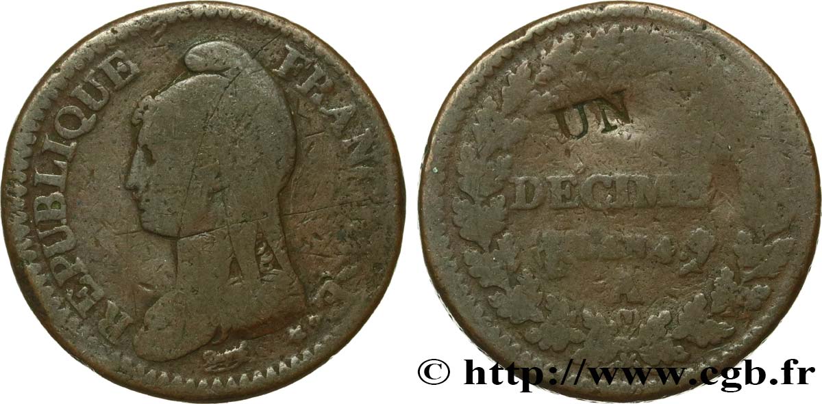 Un décime Dupré, modification du 2 décimes 1796 Paris F.127/1 B 