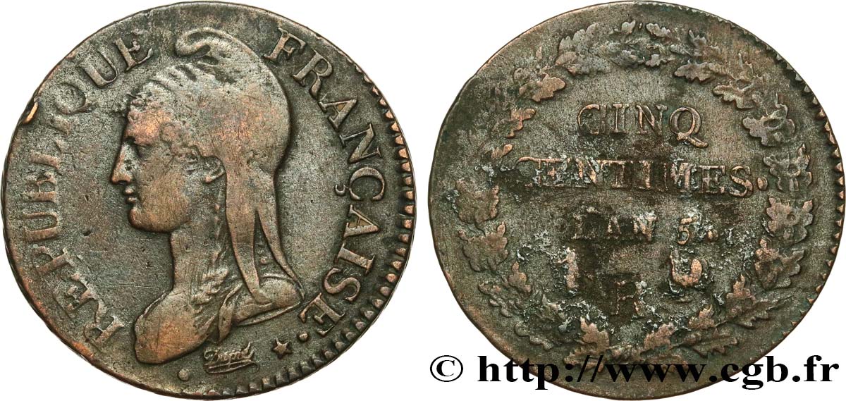 Cinq centimes Dupré, grand module 1797 Orléans F.115/28 XF40 