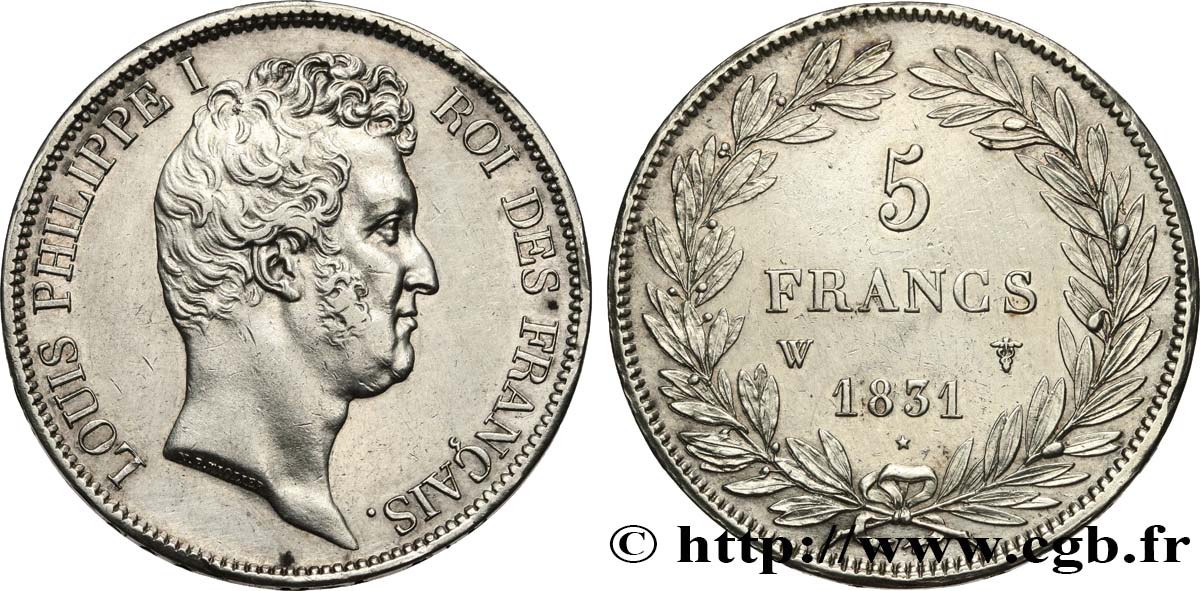 5 francs type Tiolier avec le I, tranche en creux 1831 Lille F.315/27 MBC+ 