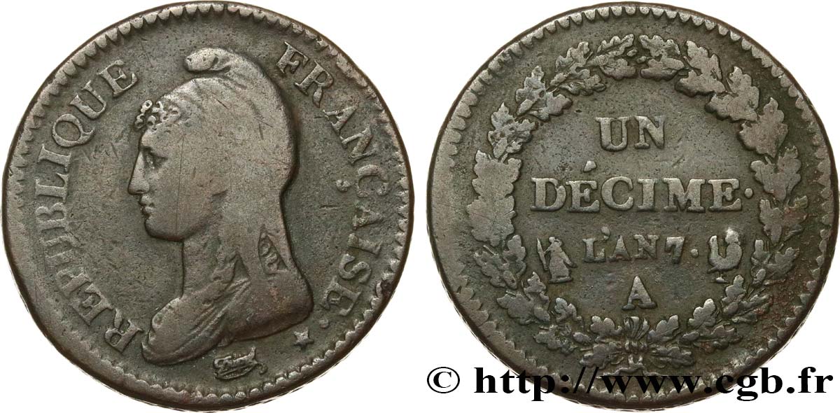 Un décime Dupré, grand module 1799 Paris F.129/24 VF20 