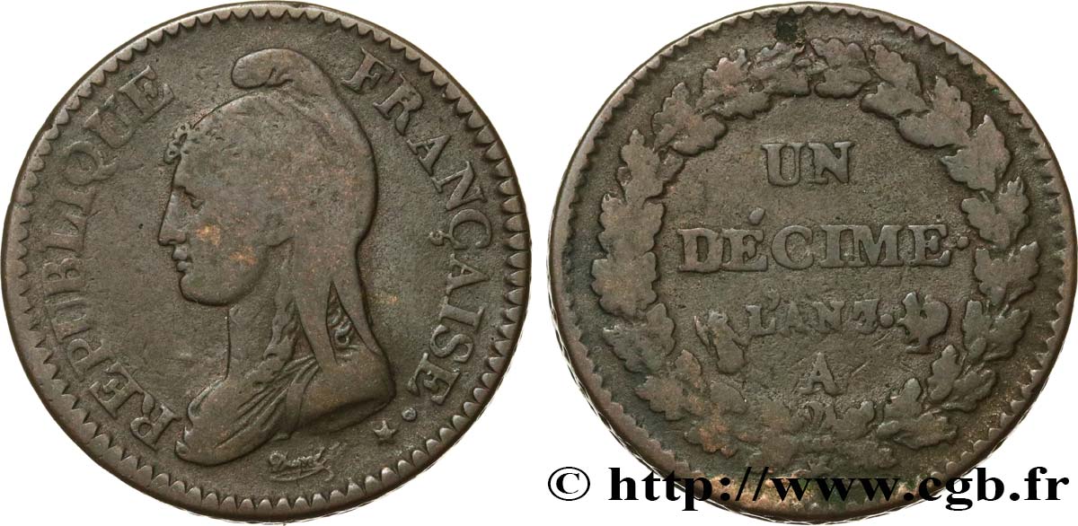 Un décime Dupré, grand module 1799 Paris F.129/24 TB20 