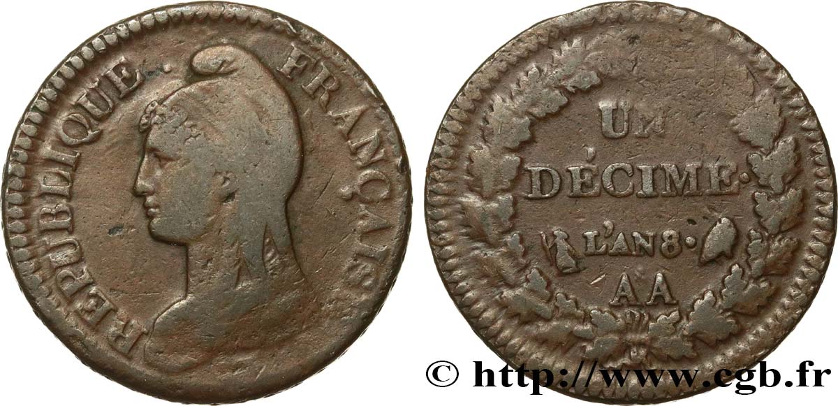 Un décime Dupré, grand module 1800 Metz F.129/54 B12 