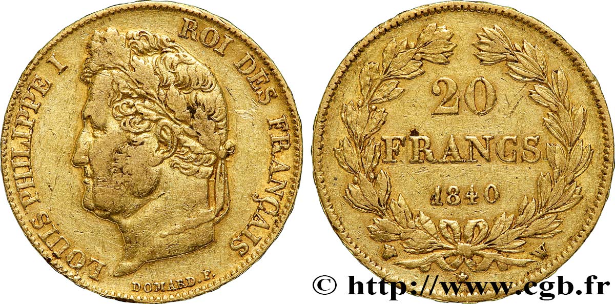 20 francs or Louis-Philippe, Domard 1840 Lille F.527/23 S35 