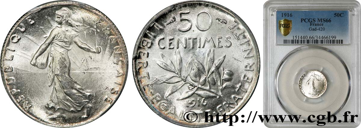 50 centimes Semeuse 1916  F.190/23 MS66 PCGS