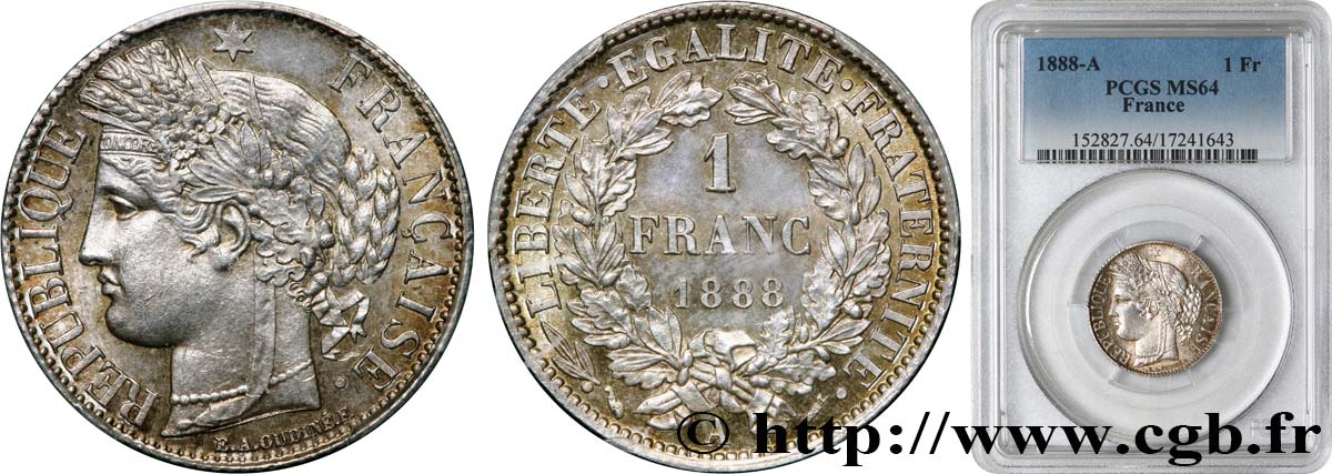 1 franc Cérès, IIIe République 1888 Paris F.216/10 MS64 PCGS