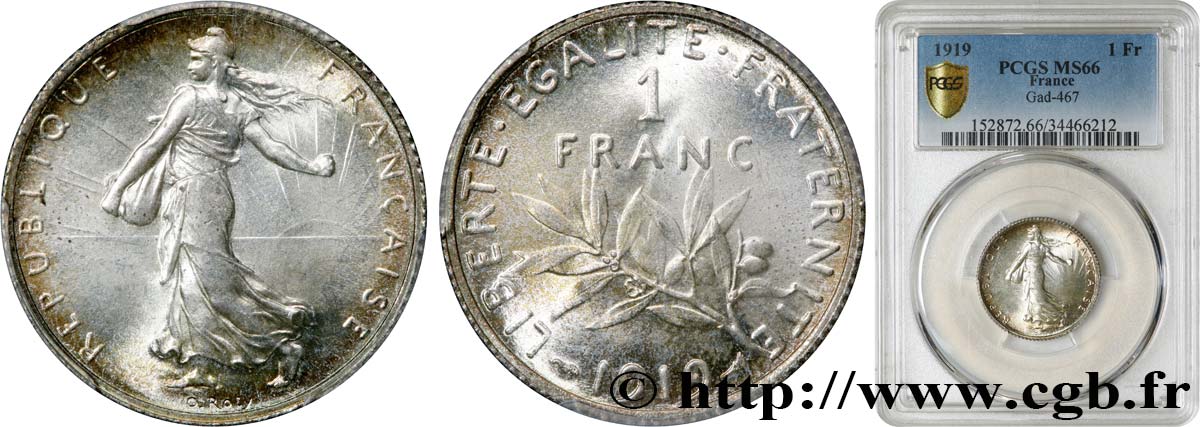 1 franc Semeuse 1919 Paris F.217/25 ST66 PCGS