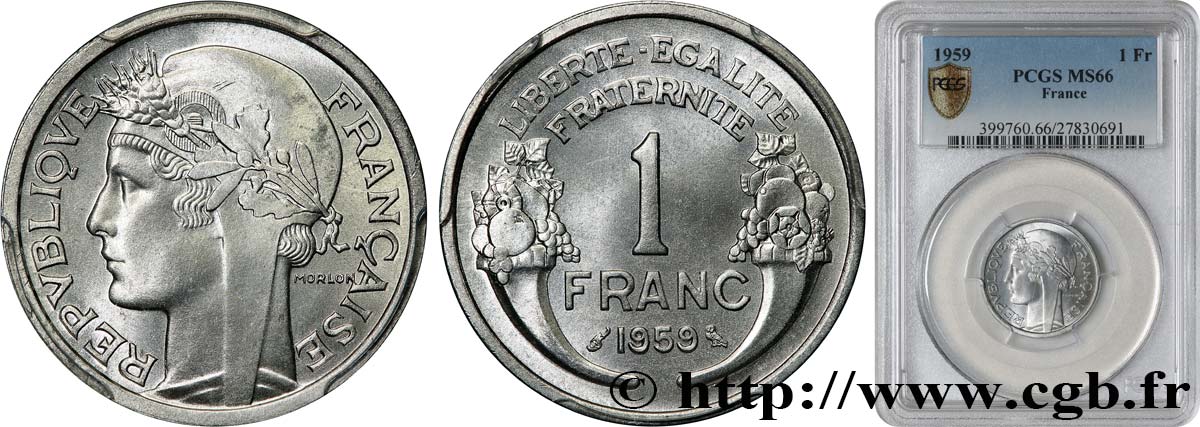 1 franc Morlon, légère 1959  F.221/23 MS66 PCGS
