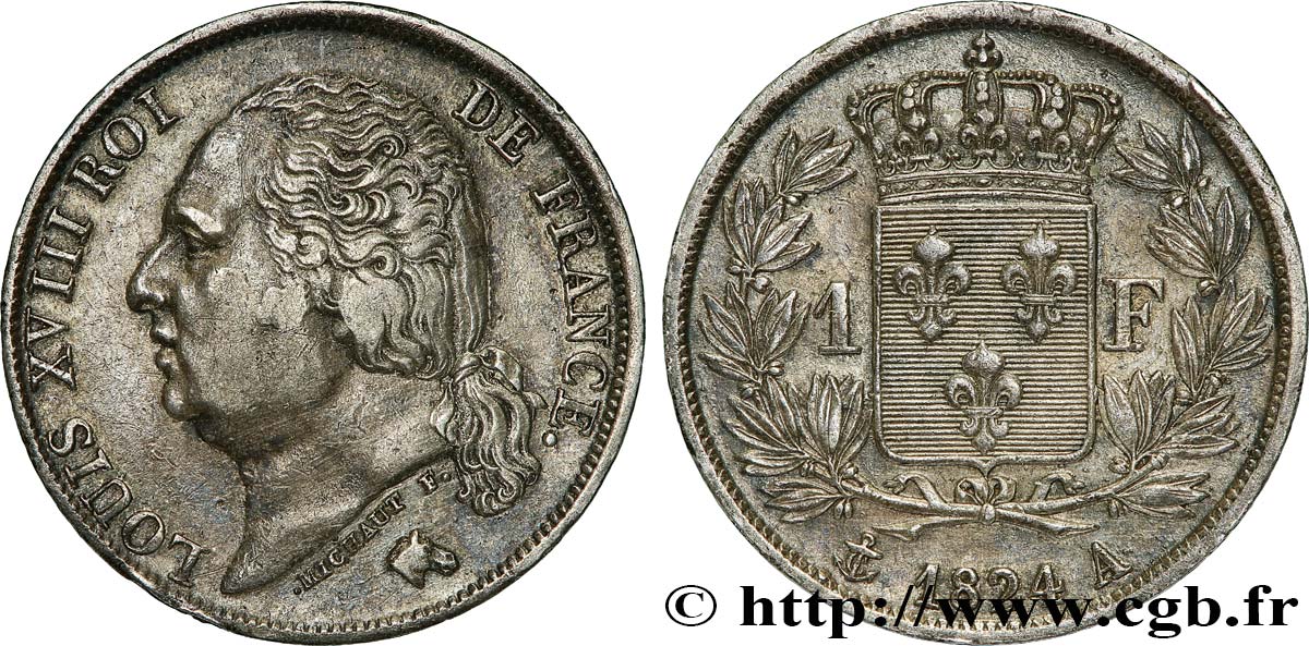 1 franc Louis XVIII 1824 Paris F.206/56 TTB53 