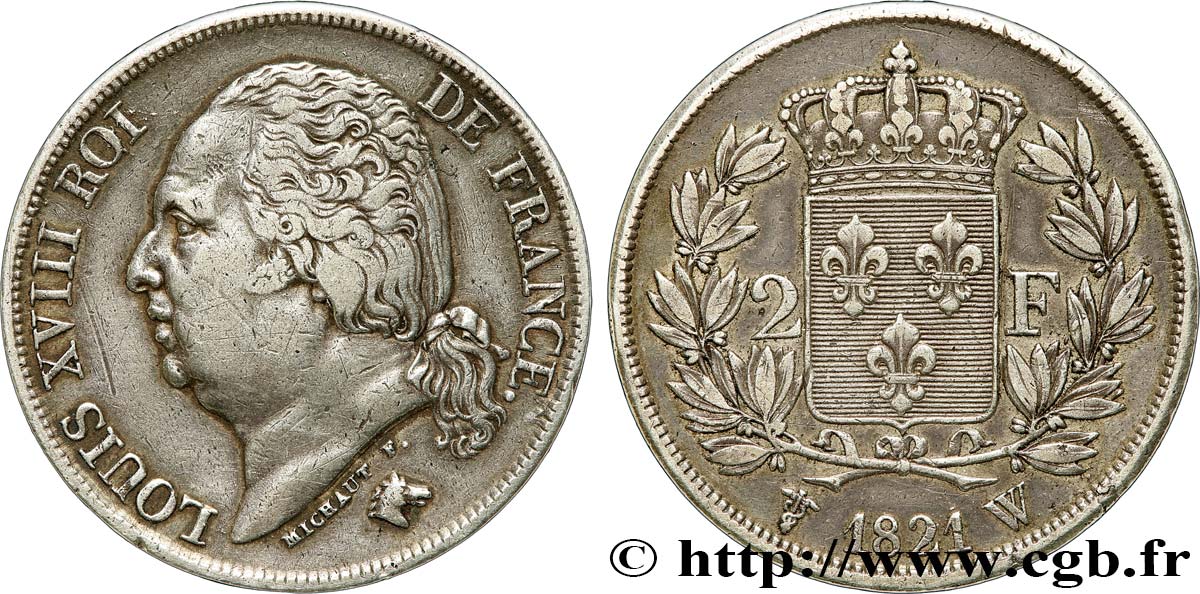 2 francs Louis XVIII 1821 Lille F.257/35 VF 