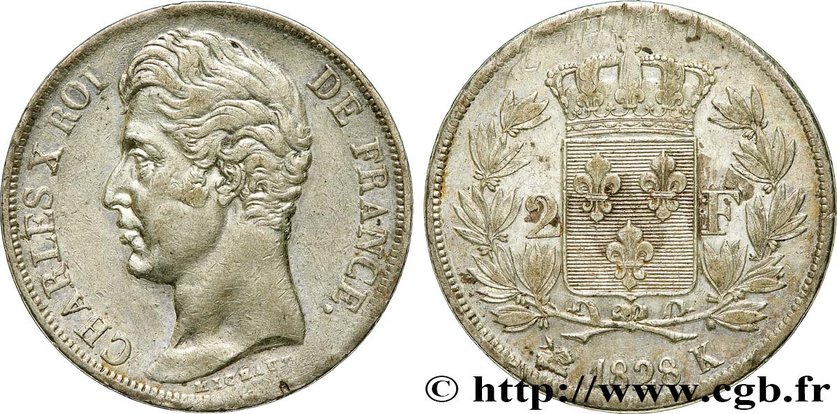 2 francs Charles X 1828 Bordeaux F.258/43 MBC 