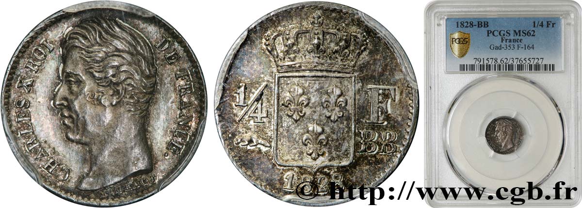 1/4 franc Charles X 1828 Strasbourg F.164/20 SUP62 PCGS
