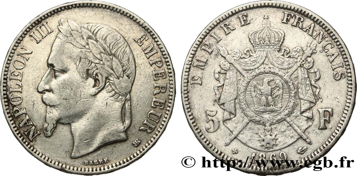 Valeur Pièce Argent 5 Francs Napoléon 3 1869