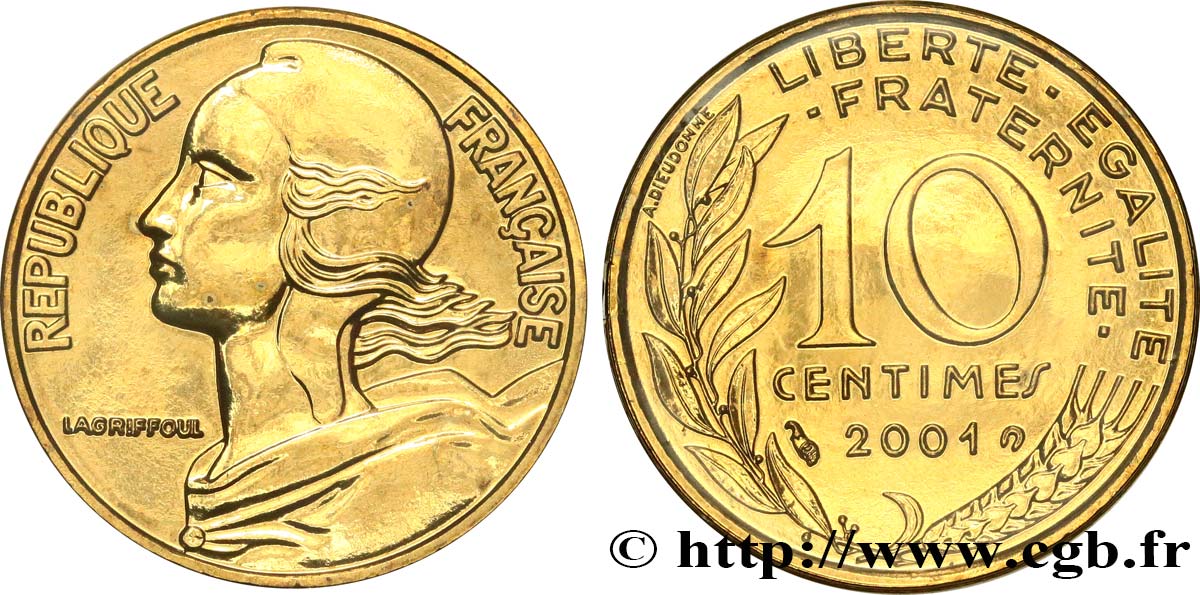 10 centimes Marianne, BU (Brillant Universel) 2001 Pessac F.144/45 FDC 