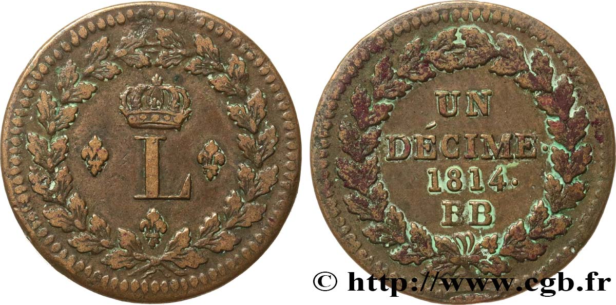 Un décime à l’L couronnée 1814 Strasbourg F.132/1 TB35 