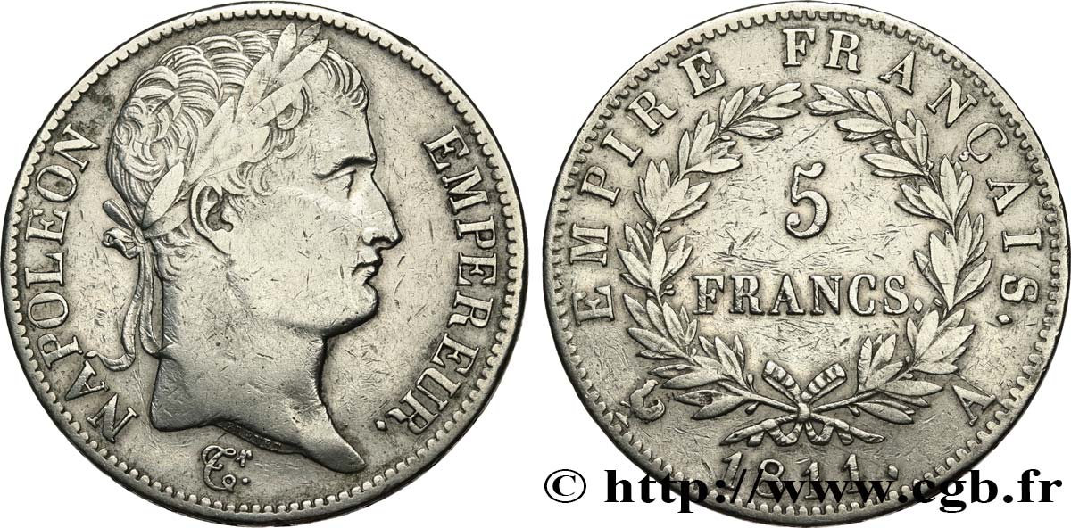 5 francs Napoléon Empereur, Empire français 1811 Paris F.307/27 S 