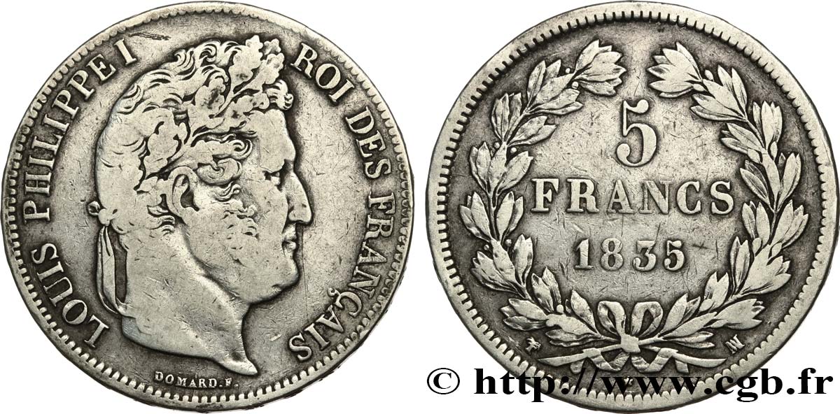 5 francs IIe type Domard 1835 Marseille F.324/50 TB 