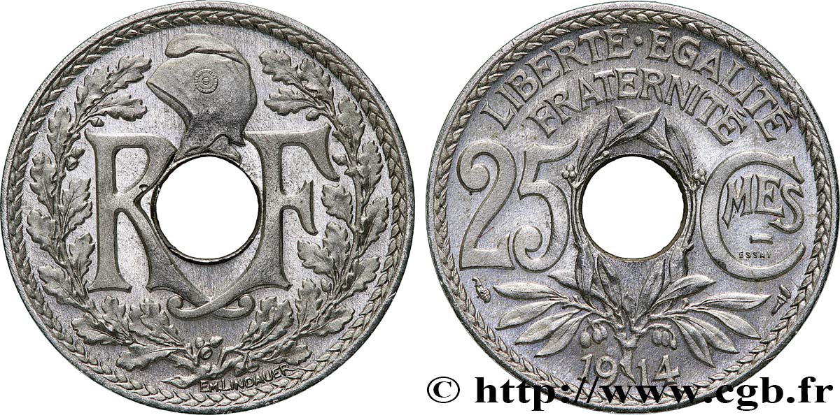 Essai-piéfort de 25 centimes Lindauer en nickel 1914 Paris VG.4802  fST63 
