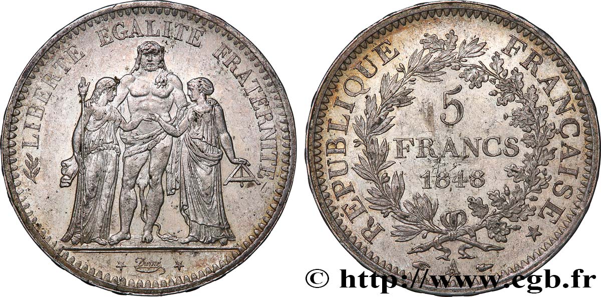 5 francs Hercule, IIe République 1848 Paris F.326/1 SUP55 