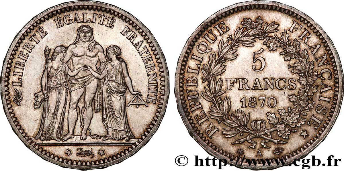 5 francs Hercule 1870 Paris F.334/1 SPL58 