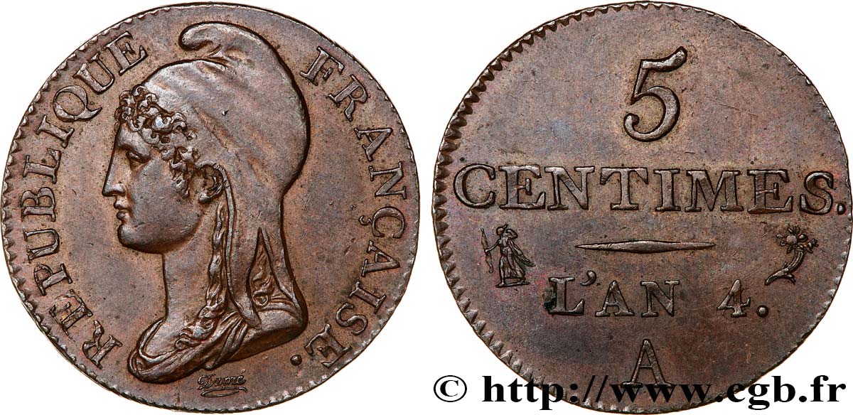 5 centimes Dupré, petit module 1796 Paris F.113/1 SPL58 