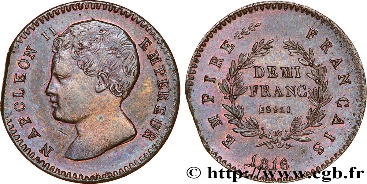 Essai de demi-franc en bronze 1816  VG.2409  SPL62 