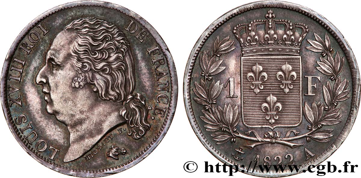 1 franc Louis XVIII 1822 Paris F.206/40 SUP62 
