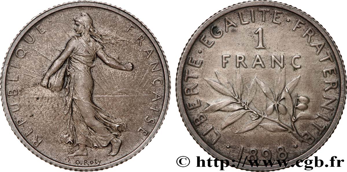 1 franc Semeuse, flan mat, vieil argent 1898 Paris F.217/2 MS62 