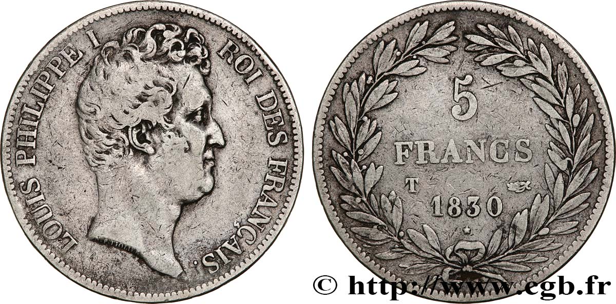 5 francs type Tiolier avec le I, tranche en creux 1830 Nantes F.315/12 TB25 