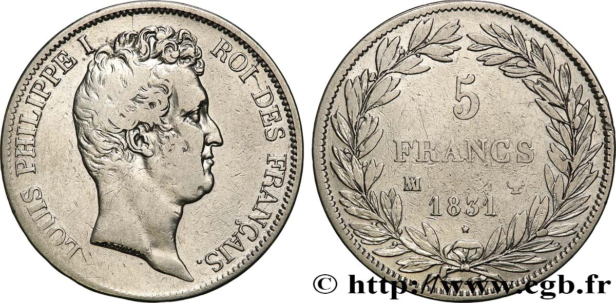 5 francs type Tiolier avec le I, tranche en creux 1831 Marseille F.315/23 TB+ 