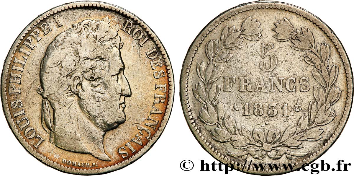 5 francs Ier type Domard, tranche en relief 1831 Paris F.320/1 TB 