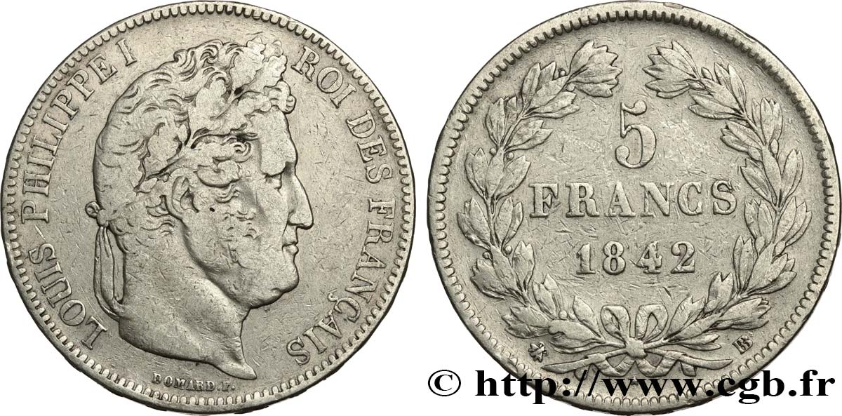 5 francs IIe type Domard 1842 Strasbourg F.324/97 BC 