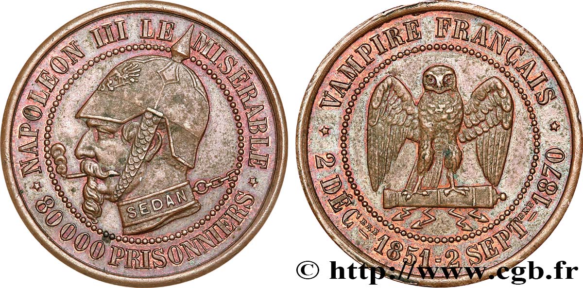 Médaille satirique Cu 27, type A “Éclairs et cigarette” 1870  Schw.A1a  SUP+ 