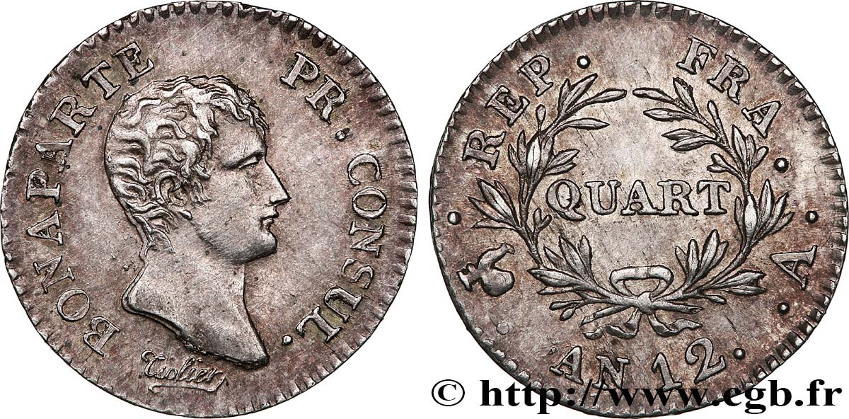 Quart (de franc) Bonaparte Premier Consul 1804 Paris F.157/1 EBC 