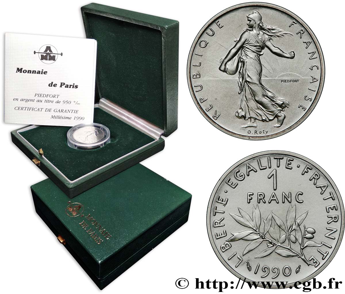 Piéfort argent de 1 franc Semeuse 1990 Pessac GEM.104 P2 MS 