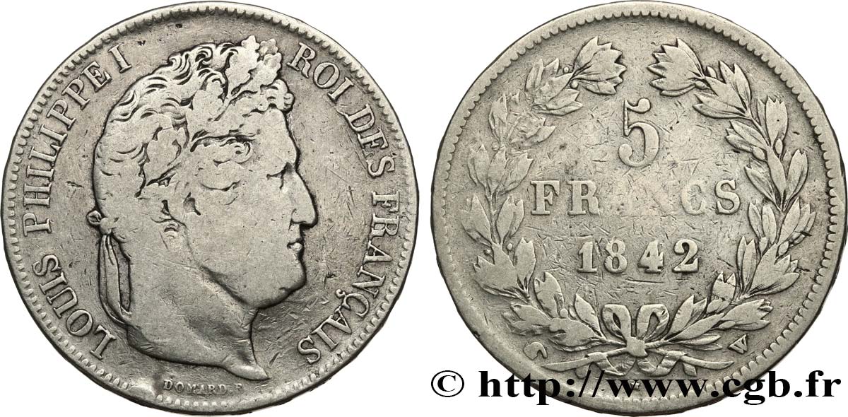 5 francs IIe type Domard 1842 Lille F.324/99 VF 